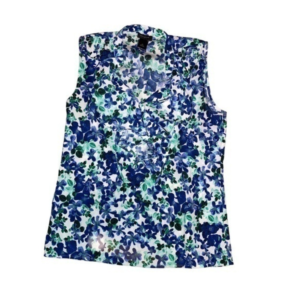 Ann Taylor blue green floral top ruffle blouse